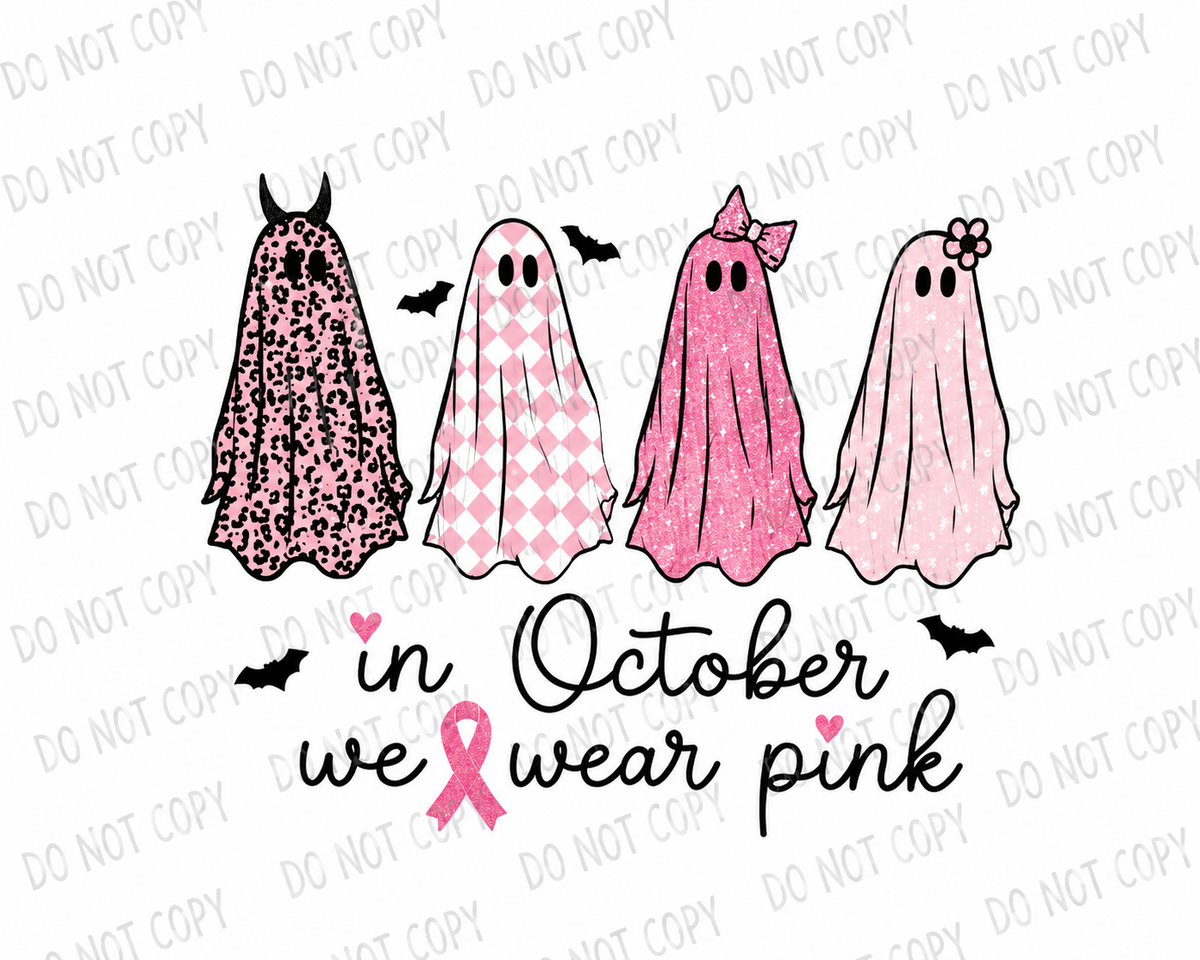In October We Wear Pink – Breast Cancer Awareness Halloween DTF Transfer
