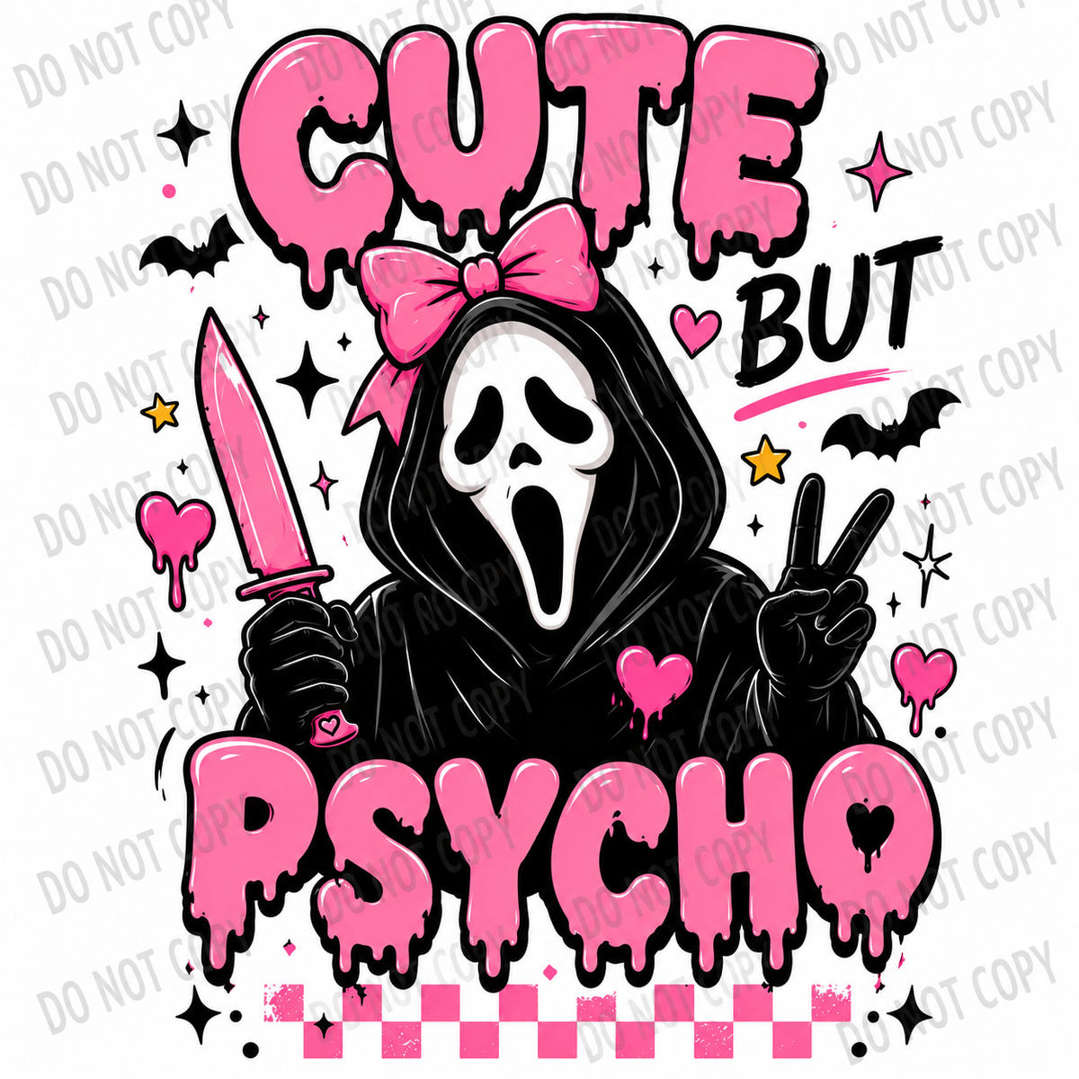 Cute But Psycho – Pink Horror DTF Transfer