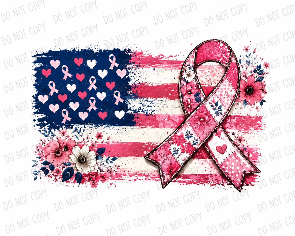 American Flag Pink Ribbon – Breast Cancer Awareness DTF Transfer