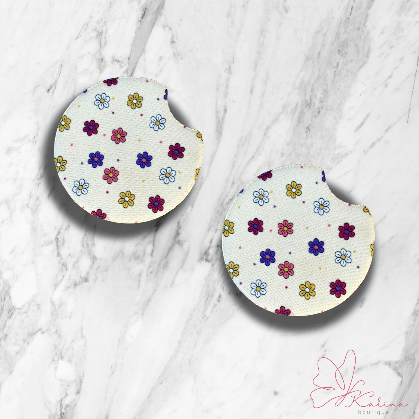White Floral Car Coasters