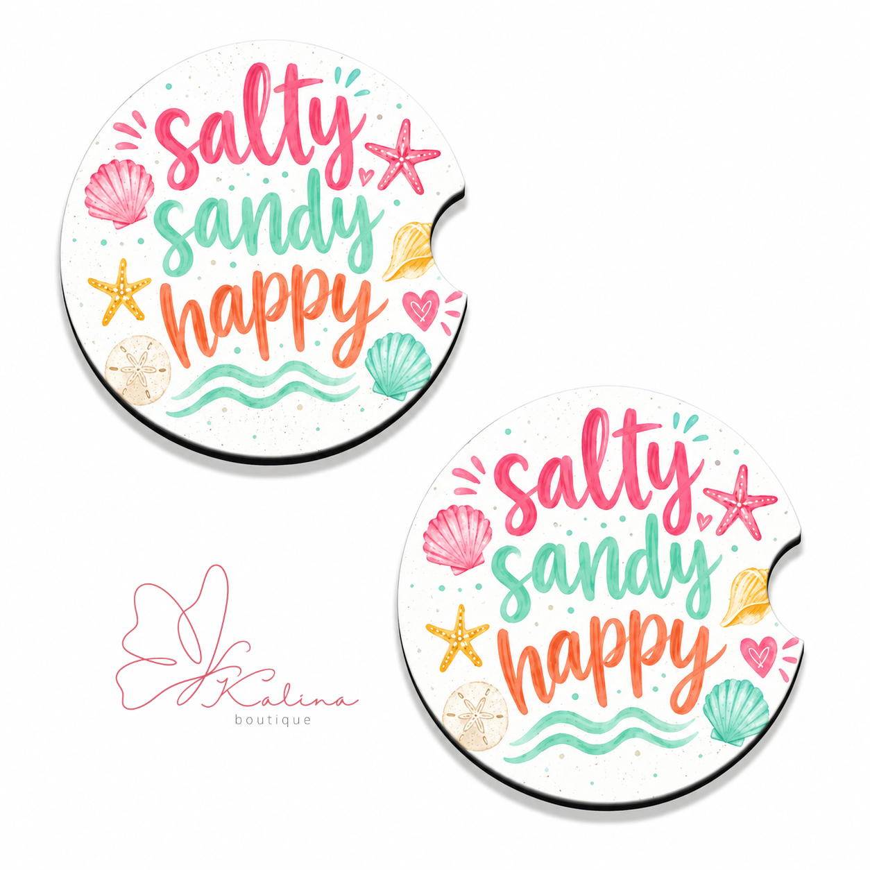 Salty, Sandy, Happy Car Coasters