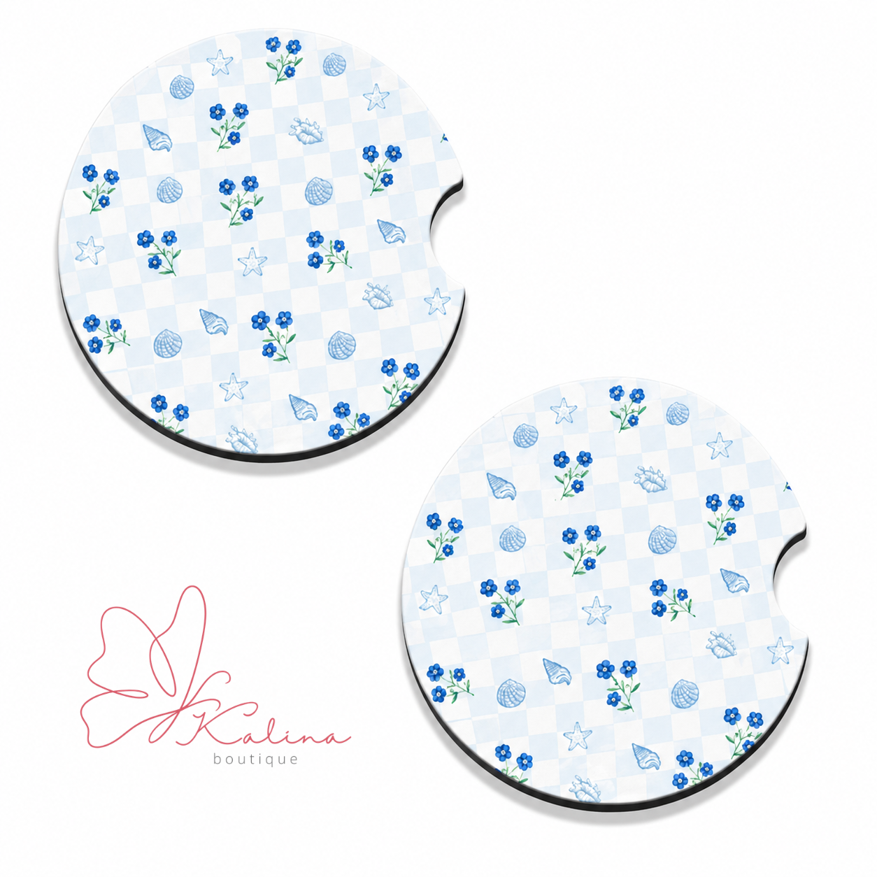 Coastal Blue Floral Car Coasters