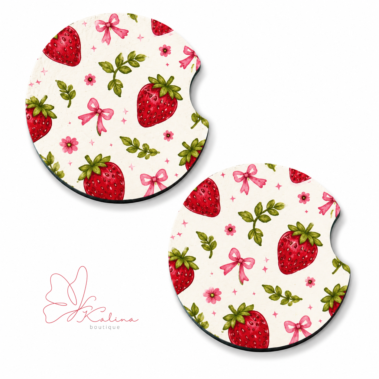 Strawberry & Pink Bow Car Coasters