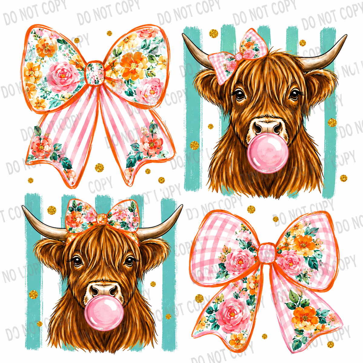 Highland Cow & Bows DTF Transfer