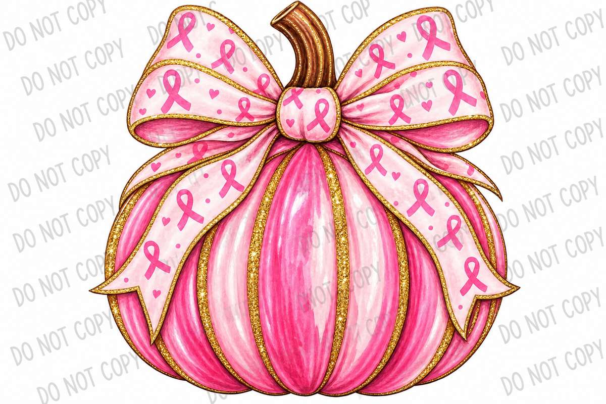 Pink Ribbon Bow Pumpkin – Breast Cancer Awareness DTF Transfer