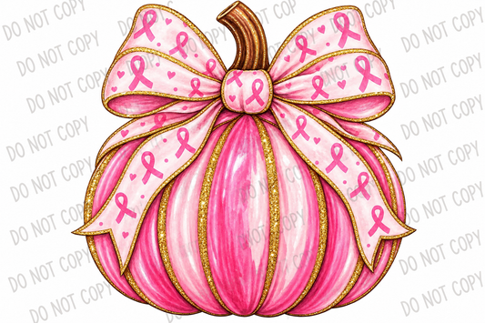 Pink Ribbon Bow Pumpkin – Breast Cancer Awareness DTF Transfer
