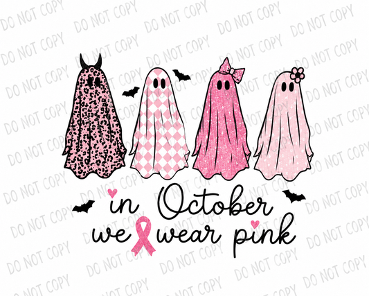In October We Wear Pink – Breast Cancer Awareness Halloween DTF Transfer