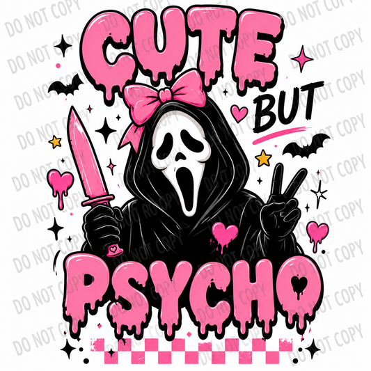 Cute But Psycho – Pink Horror DTF Transfer