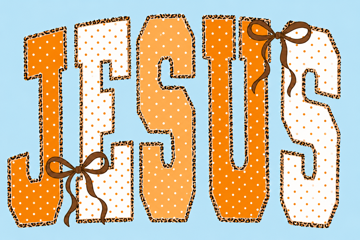 Jesus Orange Polka Dot & Leopard DTF Transfer