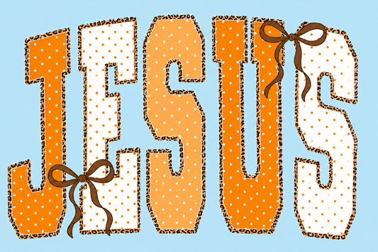 Jesus Orange Polka Dot & Leopard DTF Transfer