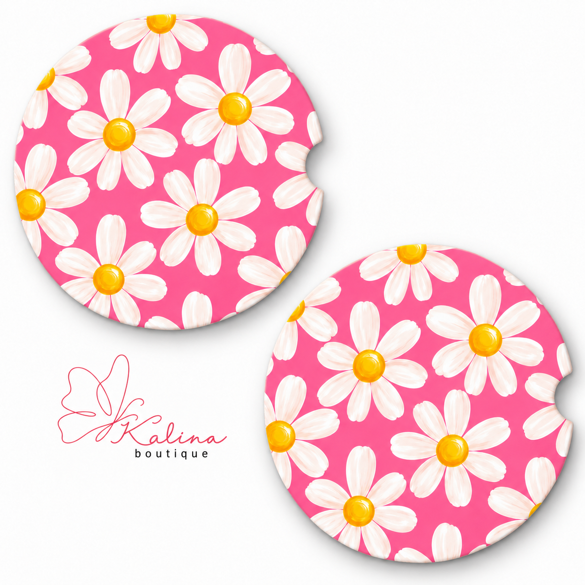 Pink Daisy Car Coasters