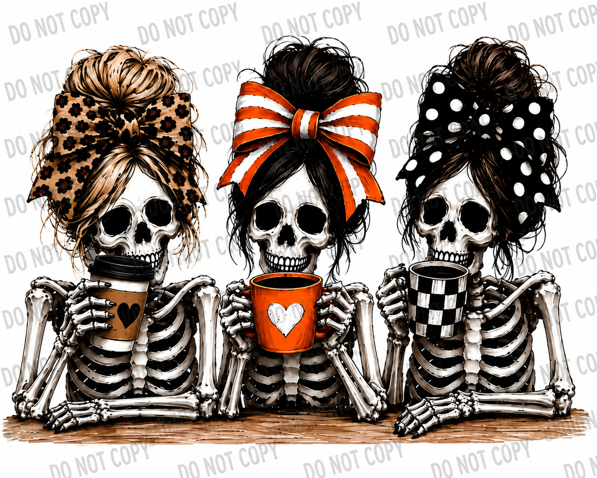 Spooky Skeleton Coffee Girls DTF Transfer