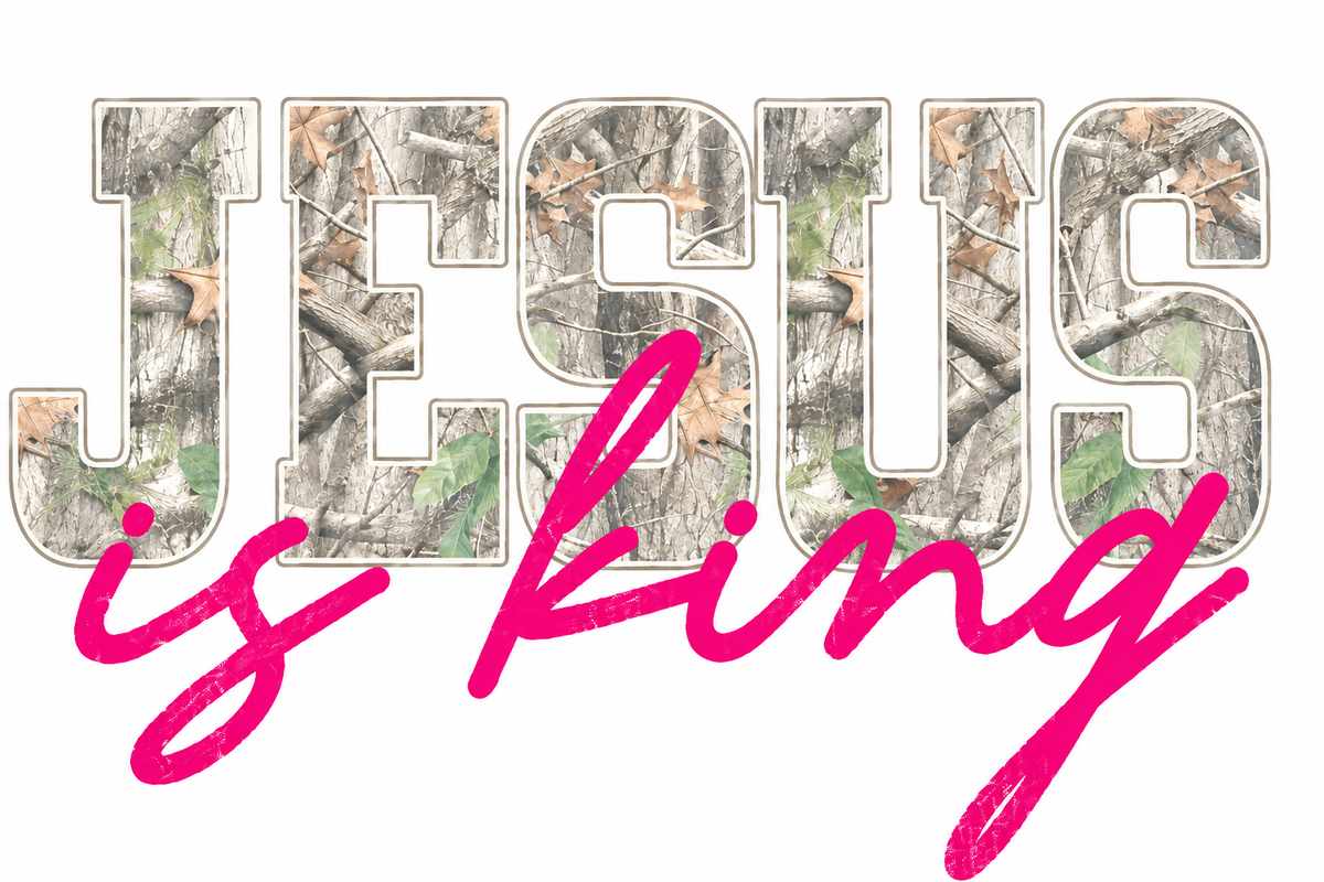 Jesus Is King Pink Camo DTF Transfer