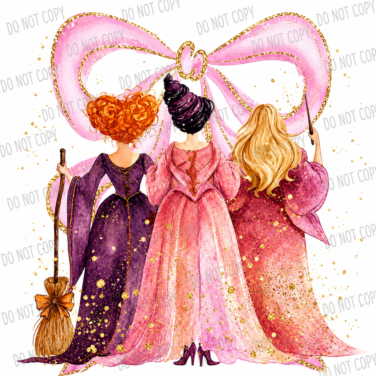 Witchy Sisters Pink Bow DTF Transfer