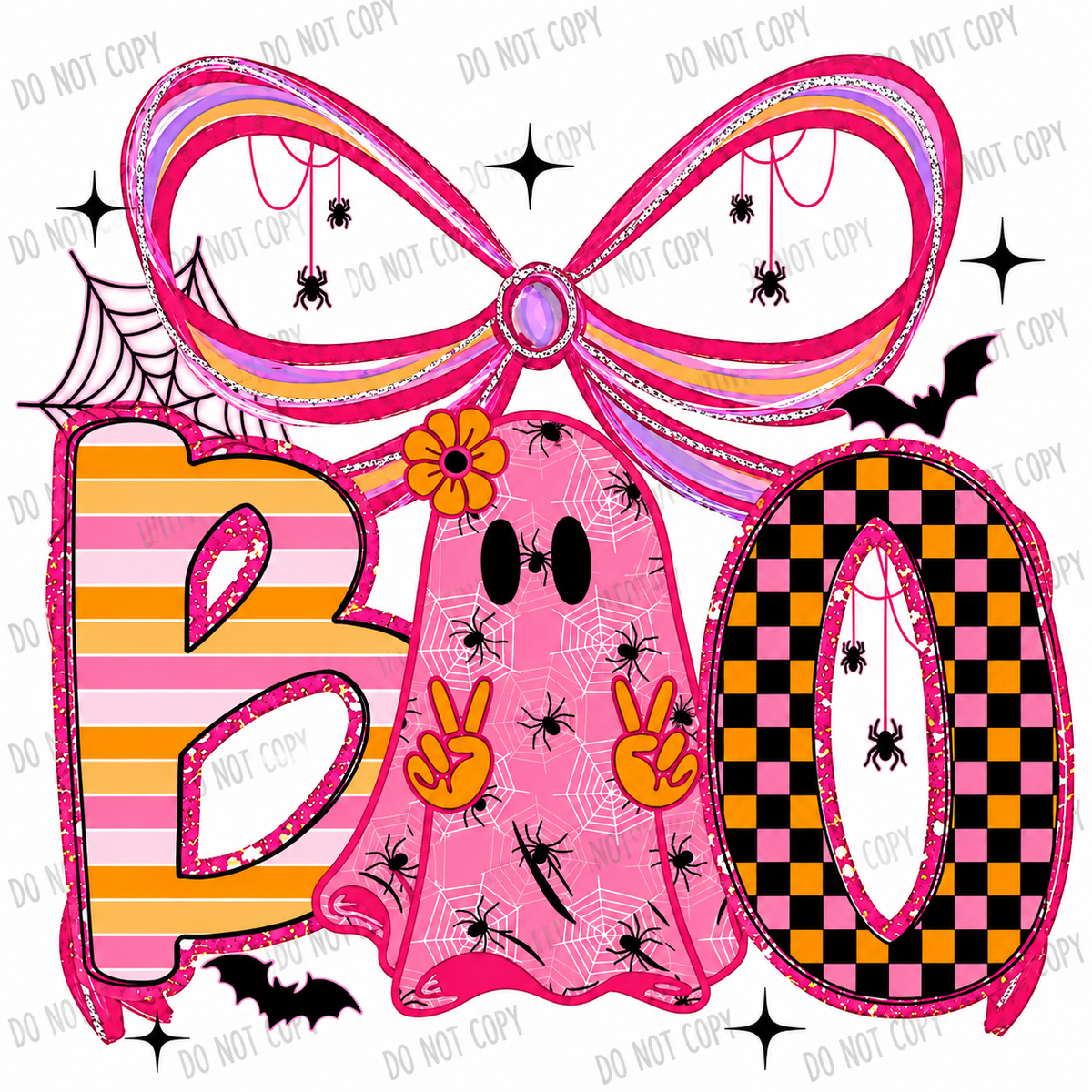 Pink BOO Ghost Bow DTF Transfer