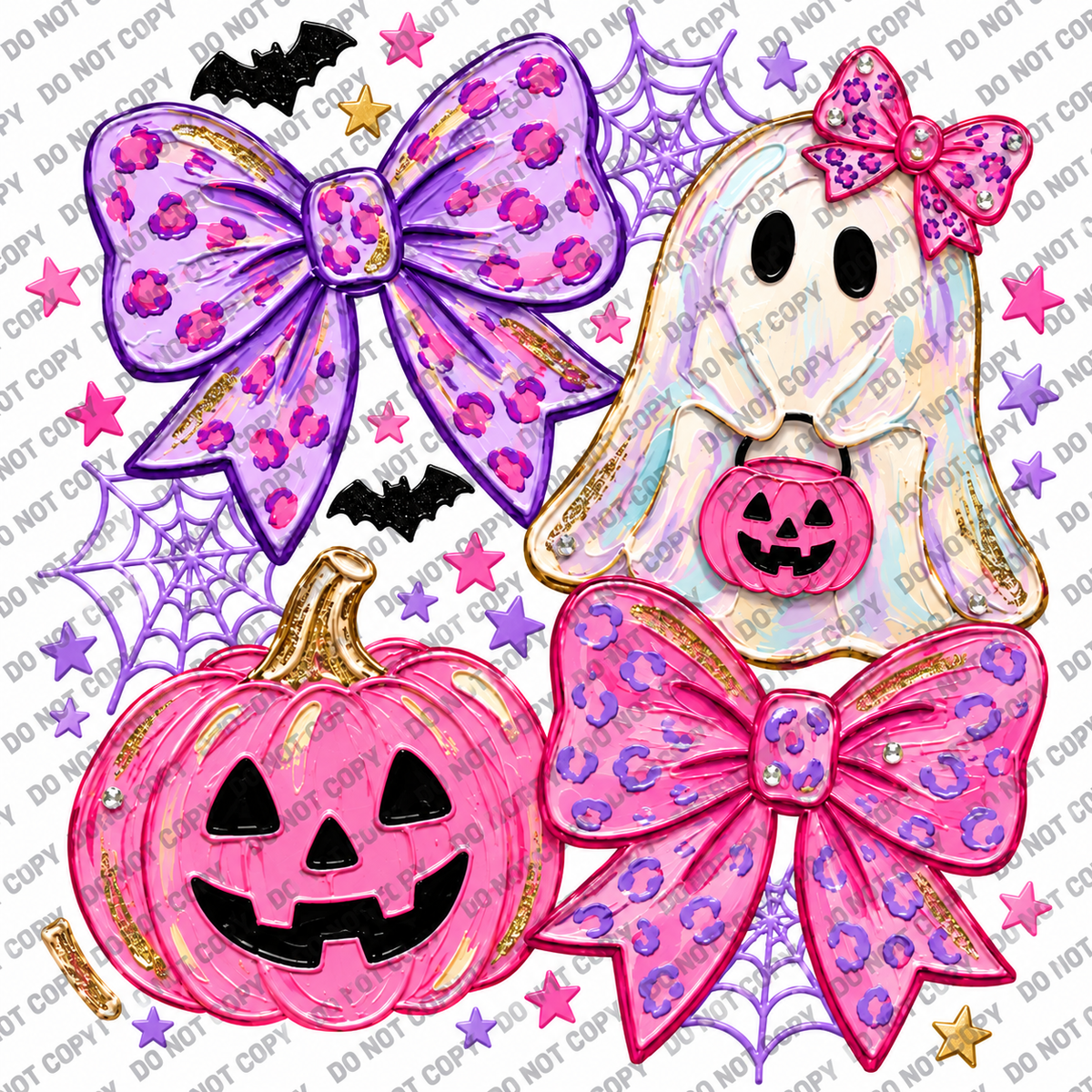 Girly Halloween Ghost, Pumpkin & Bows DTF Transfer
