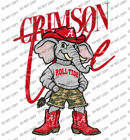 Crimson Tide Cowboy Elephant DTF Transfer