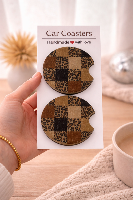 Cheetah Block Print Car Coasters