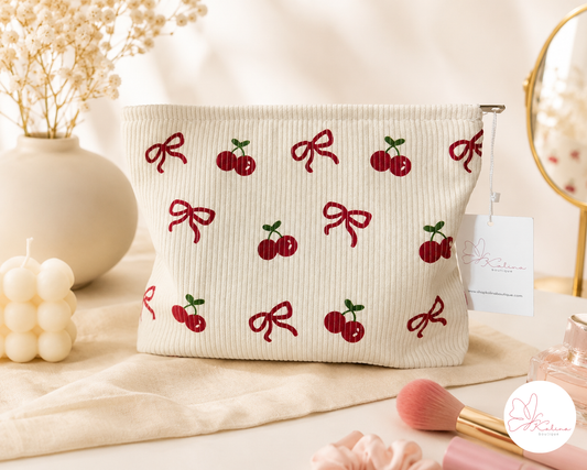 Cherry Bow Cosmetic Bag