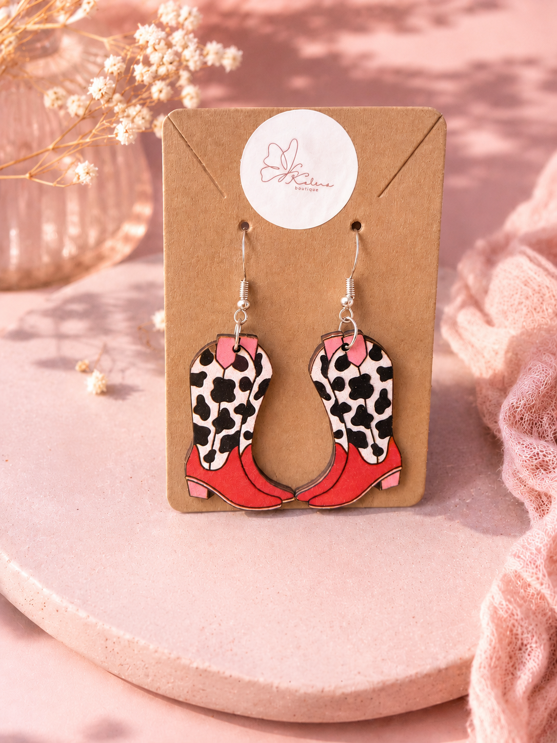 Pink Cowgirl Boot Earrings
