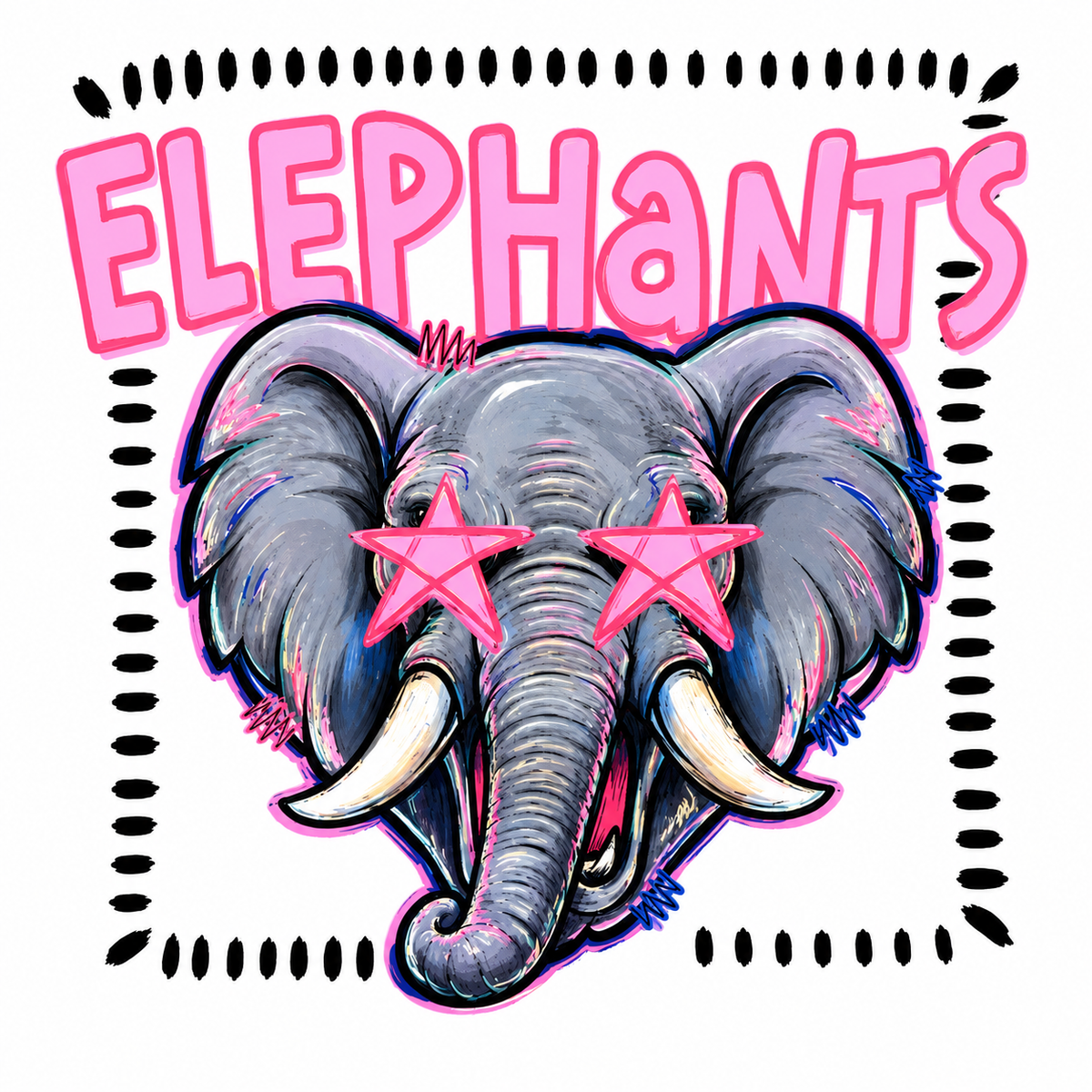 Pink Star Elephant DTF Transfer