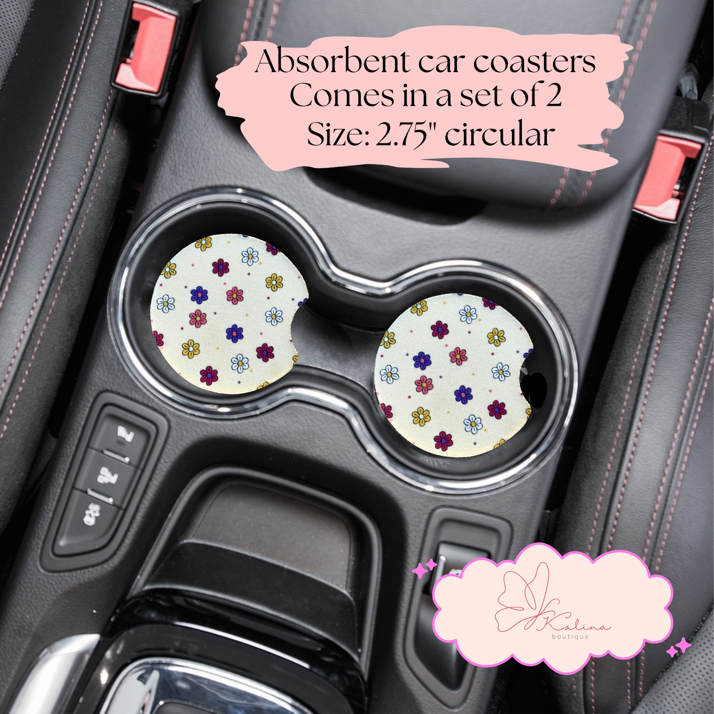 White Floral Car Coasters