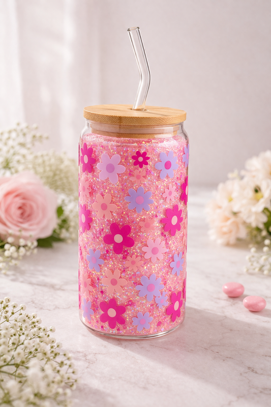 Pink Daisy Dreams Coffee Glass