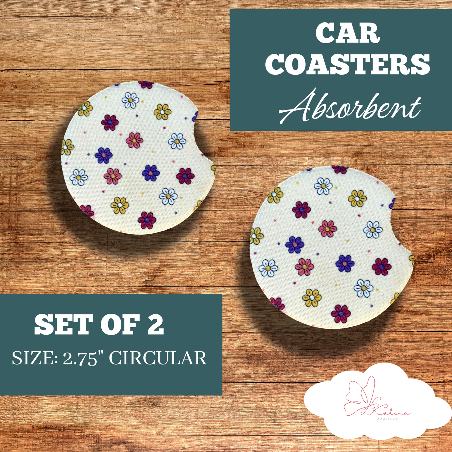 White Floral Car Coasters