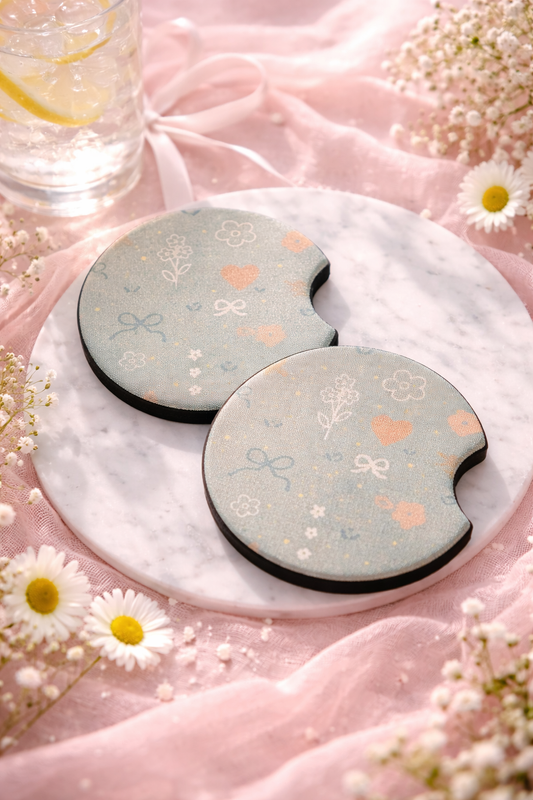 Sage Floral Car Coasters 🌿🤍