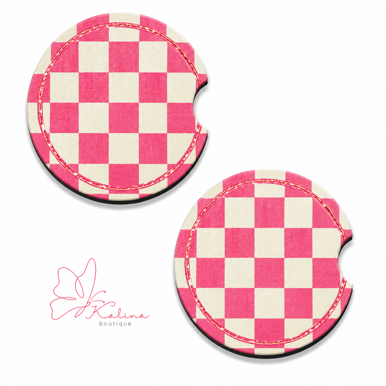 Pink Checkered Car Coasters