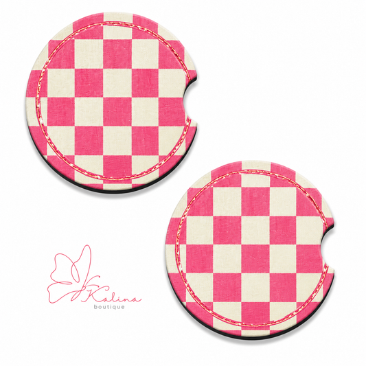 Pink Checkered Car Coasters
