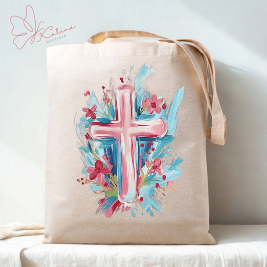 Painted Cross Canvas Tote