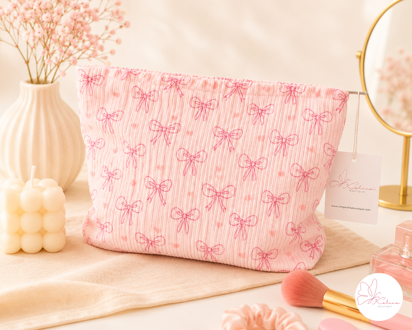 Pink Bow Cosmetic Bag