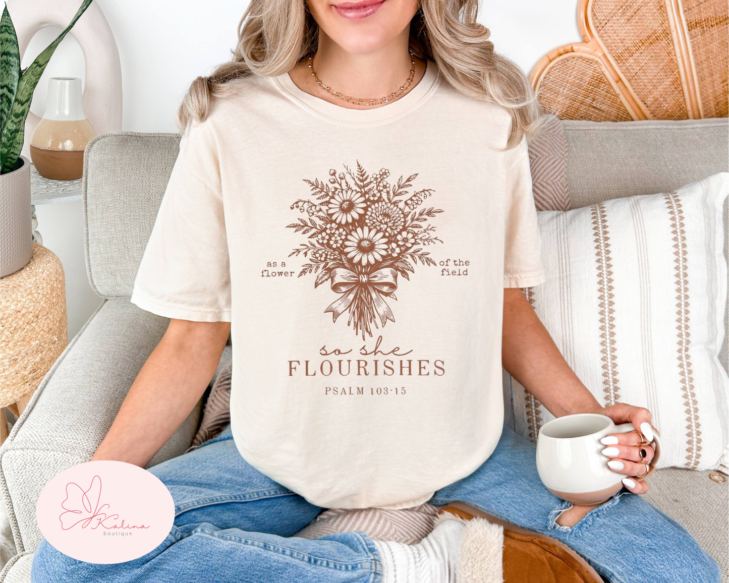 So She Flourishes – Psalm 103:15 Floral Tee