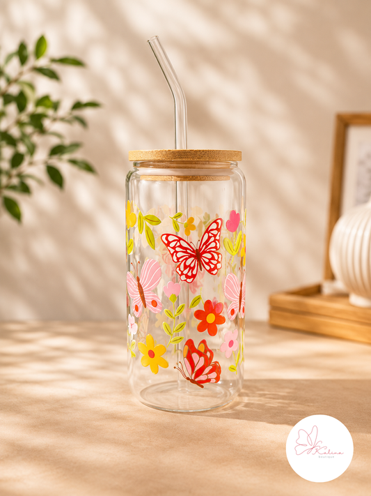 Spring Meadow Butterfly Coffee Glass