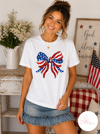 Red, White & Cute Bow Tee