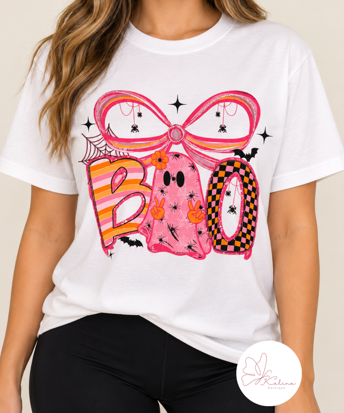 Pink & Orange BOO Ghost Bow Graphic