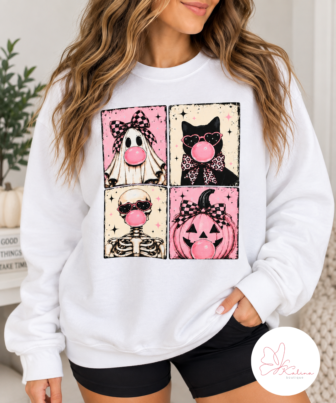 Pink Bubblegum Spooky Crew Halloween Graphic
