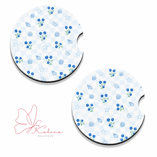 Coastal Blue Floral Car Coasters