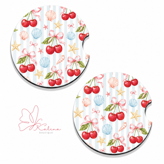 Coastal Cherries Car Coasters