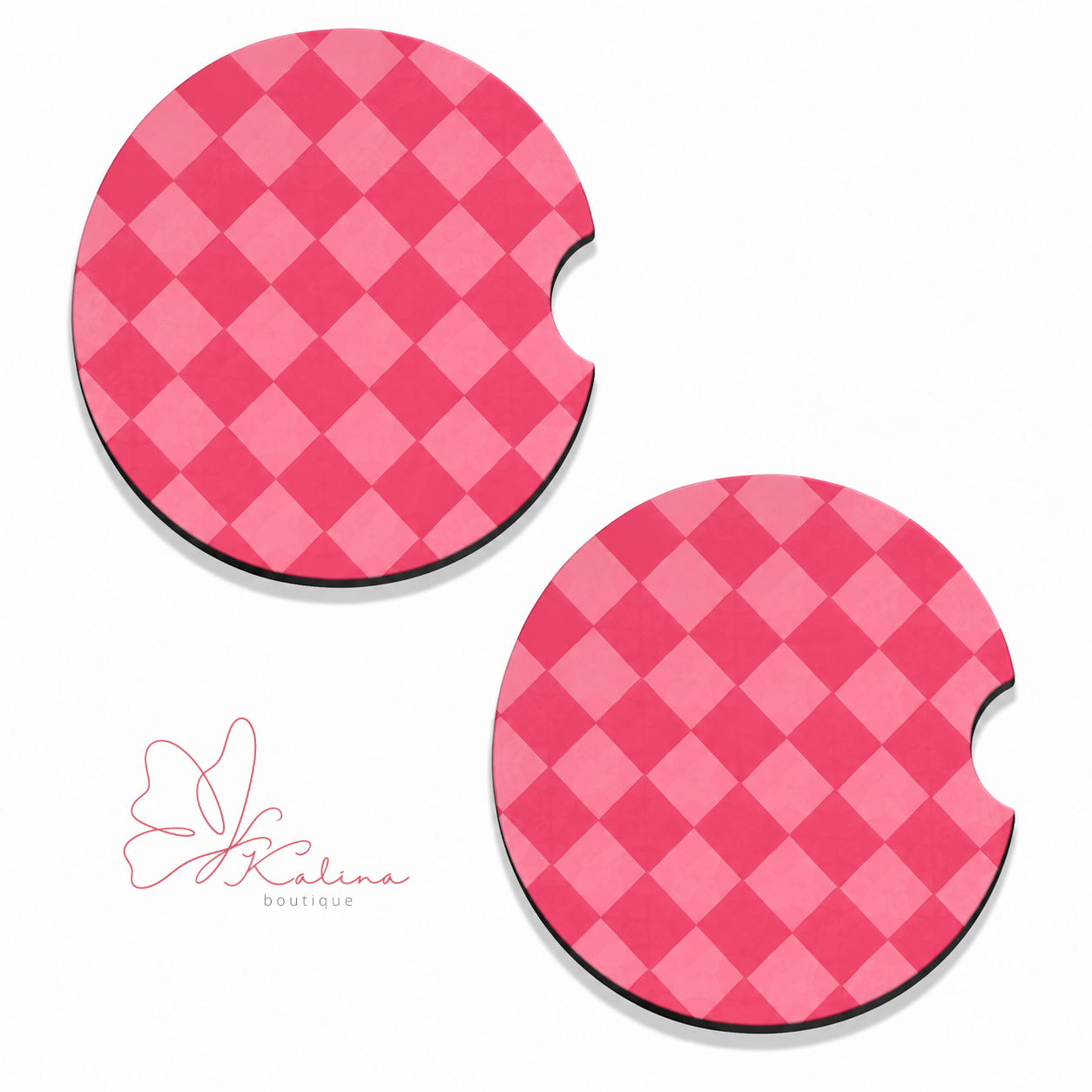 Hot Pink Gingham Car Coasters