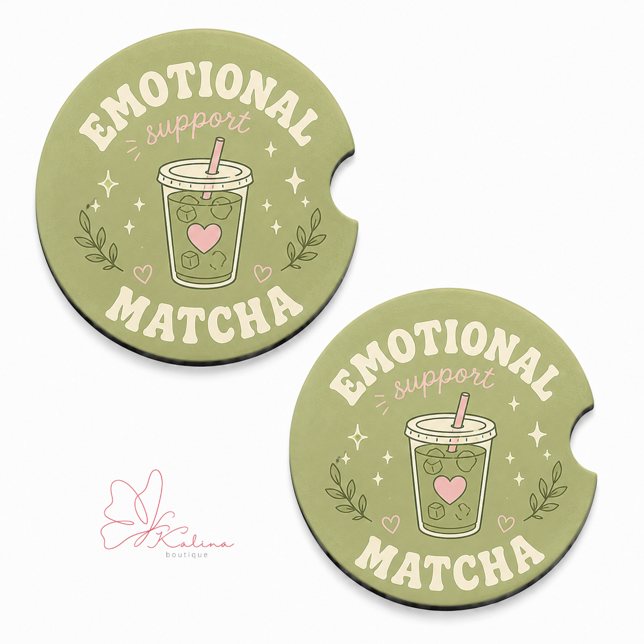 Emotional Support Matcha Car Coasters