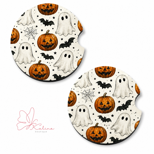 Classic Halloween Ghost & Pumpkin Car Coasters