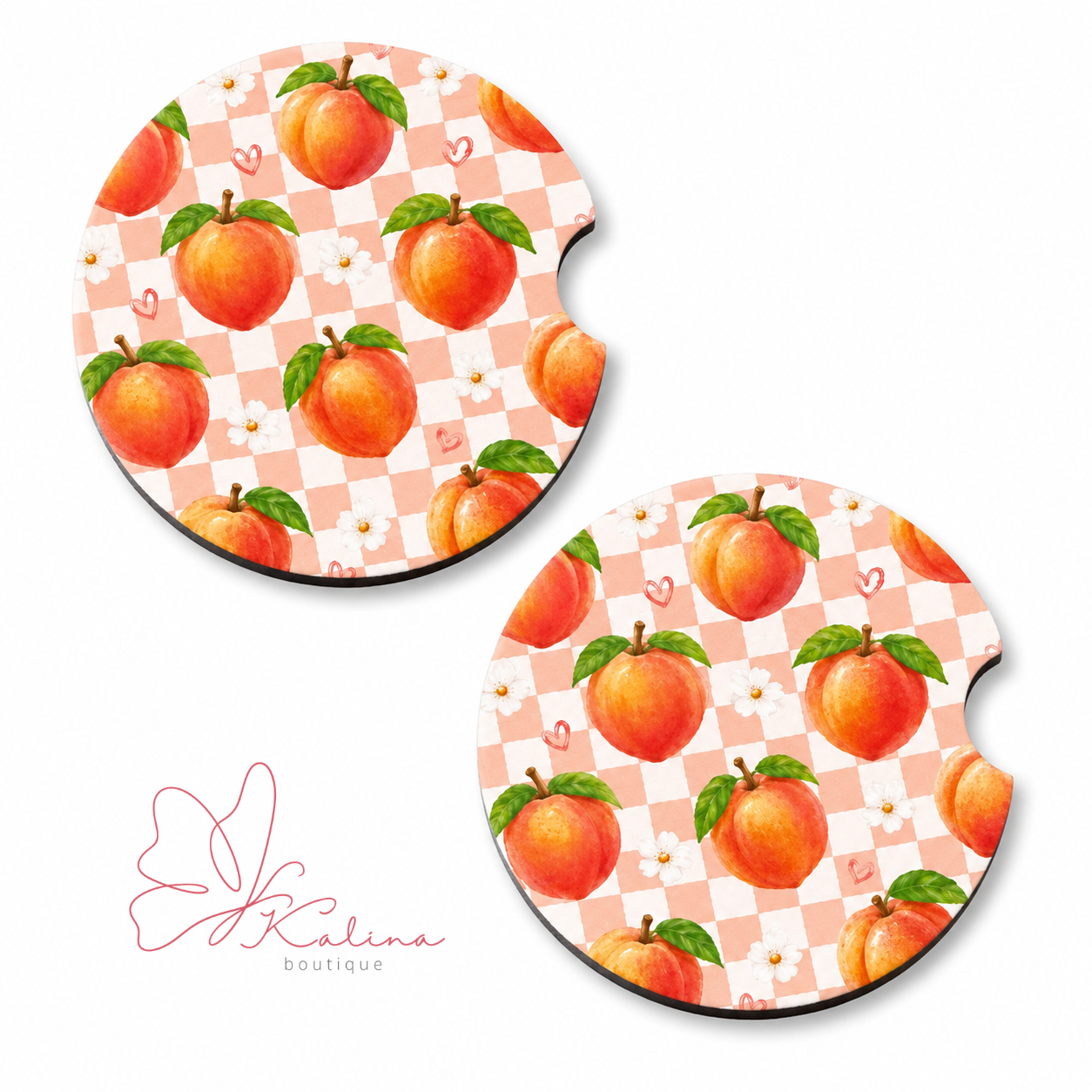 Peach Checkered Car Coasters