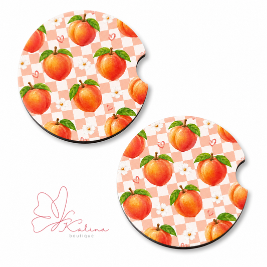 Peach Checkered Car Coasters