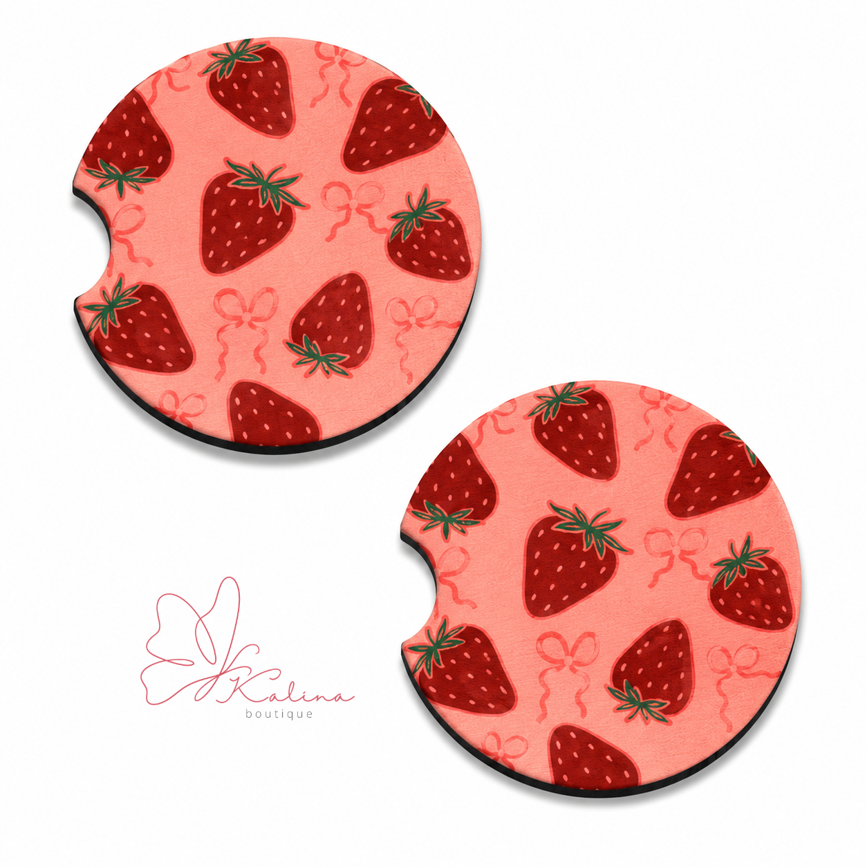 Sweet Strawberry Bow Car Coasters