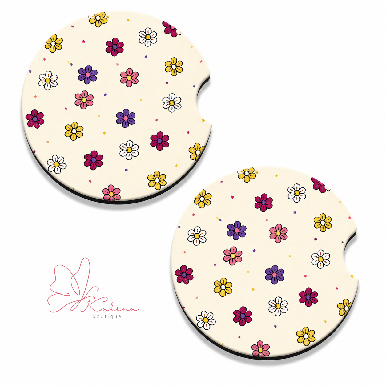Retro Daisy Floral Car Coasters