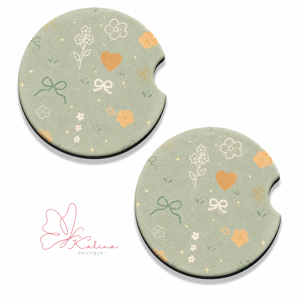 Sage Floral Car Coasters 🌿🤍