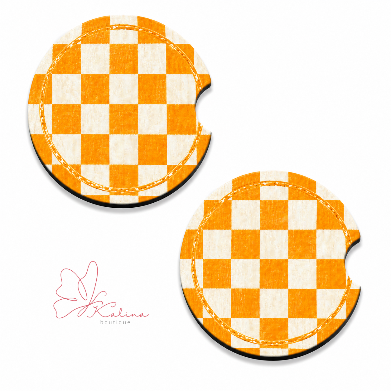 Orange Checkered Car Coasters