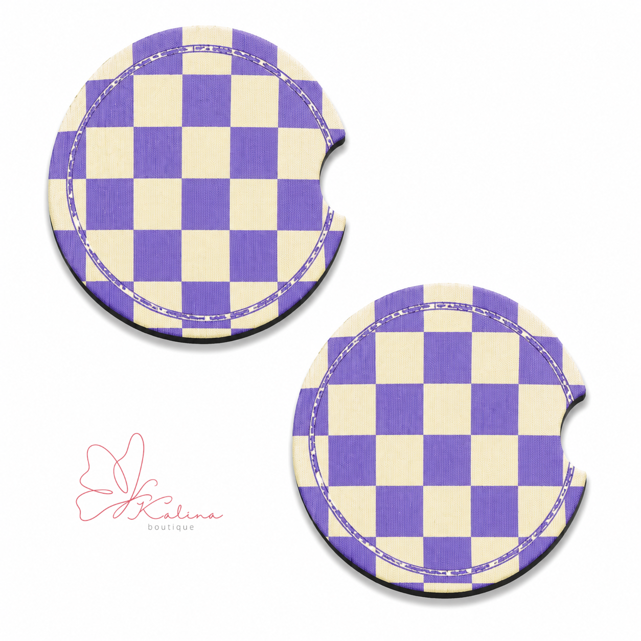 Lavender Checkered Car Coasters